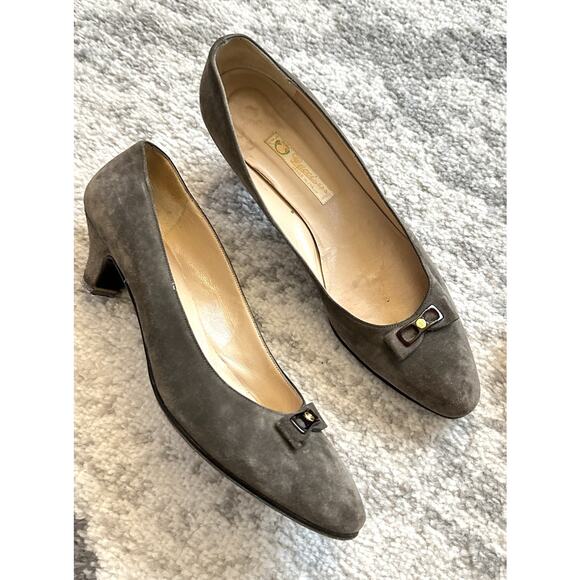 Gucci 1983 Vintage Grey Suede Bow Logo Kitten Heel Size 38 AA - Picture 16 of 16